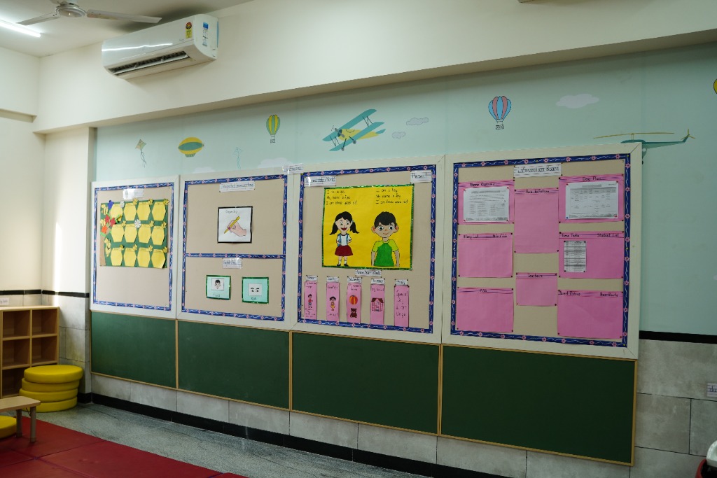 Classroom display boards and writing panels at VIBGYOR High School