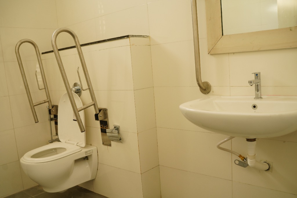 Disabled-friendly toilet and washbasin at VIBGYOR High School, Pune